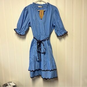 Maude Vivante Athena Azure Blue Cotton Scalloped Dress XL NWT